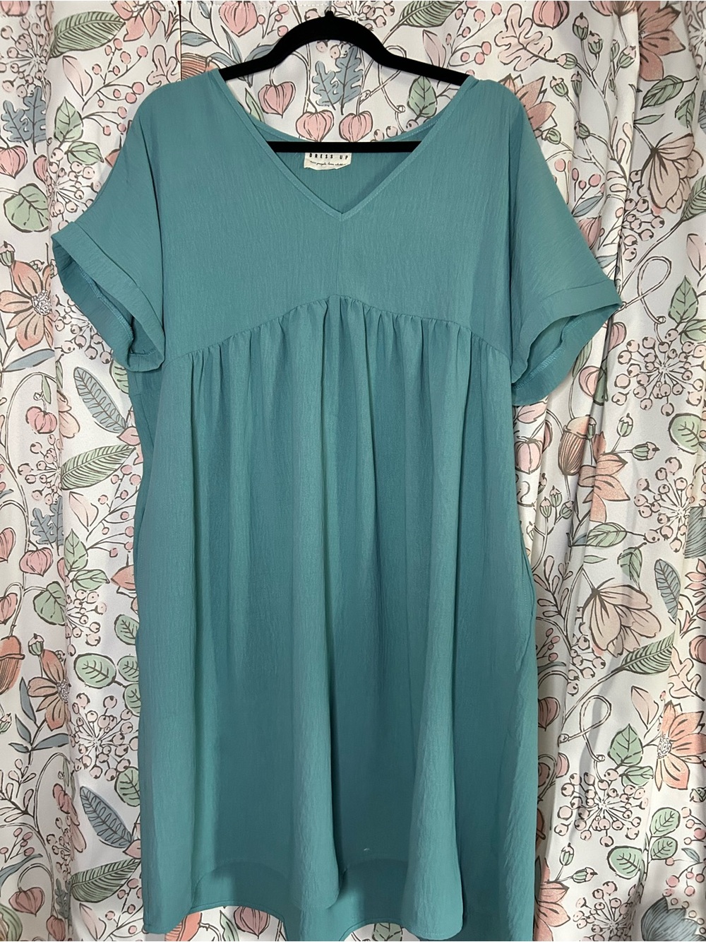 Teal V-Neck Short Sleeve Babydoll Dress